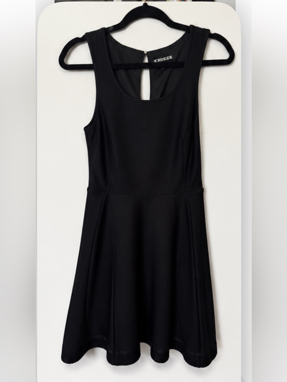 Express Black Textured Fit & Flare Skater Dress XS NWOT
